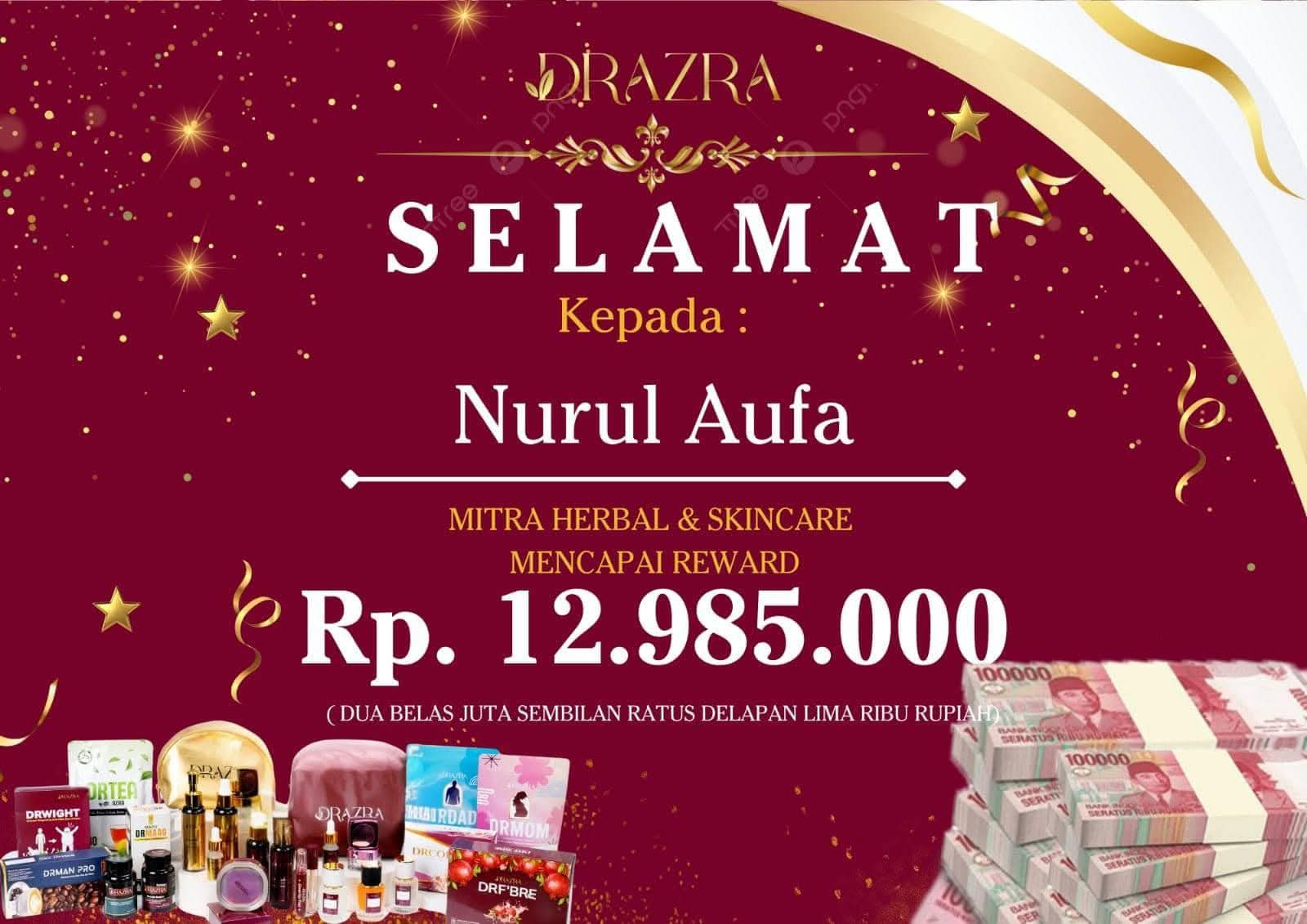 Pencapaian dan reward Nurul Aufa