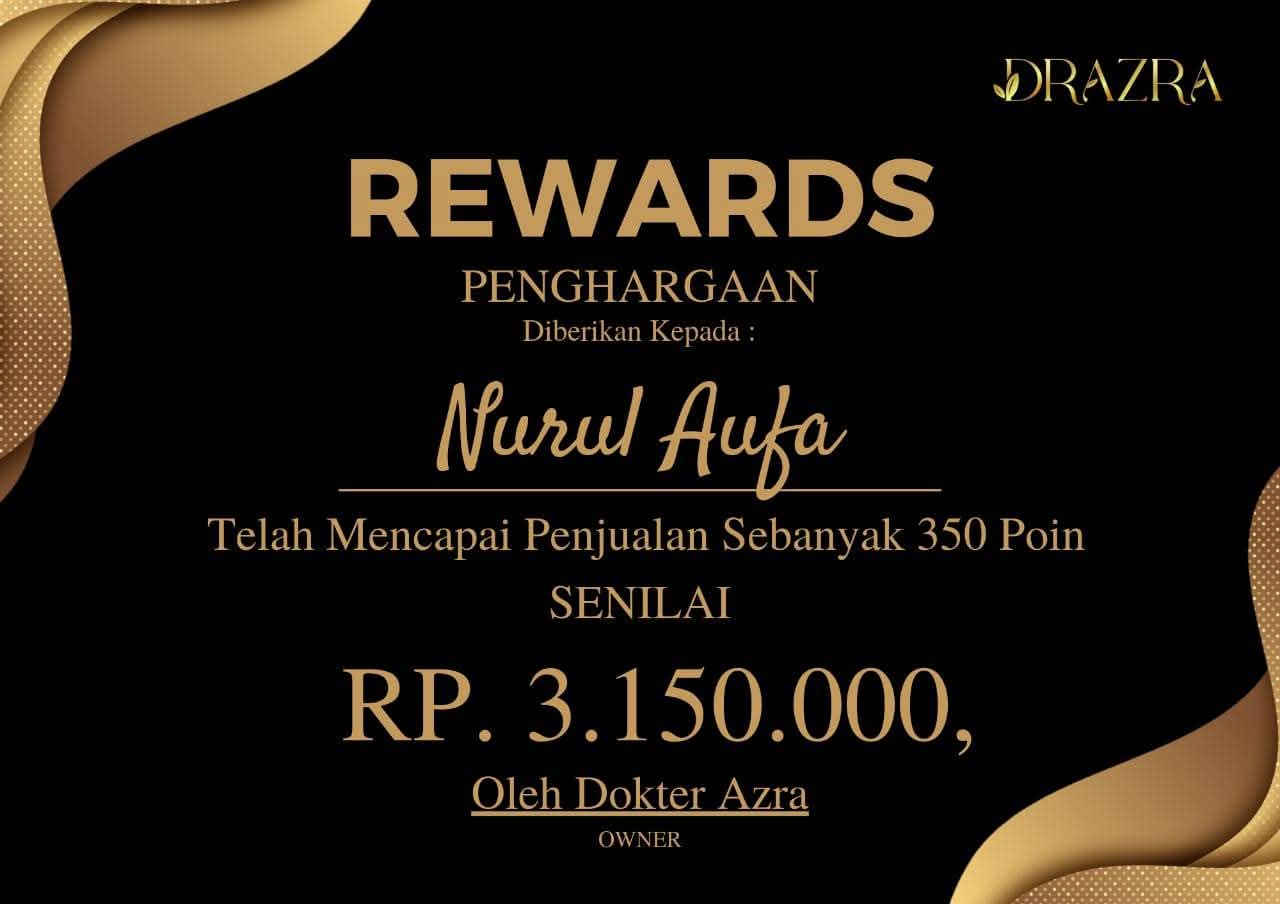 Pencapaian dan reward Nurul Aufa