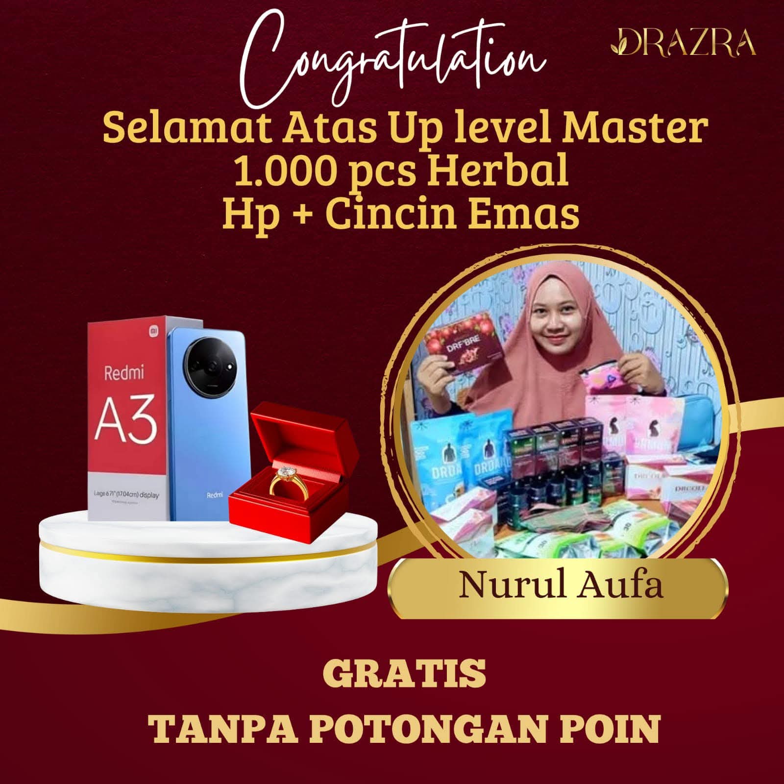 Pencapaian dan reward Nurul Aufa