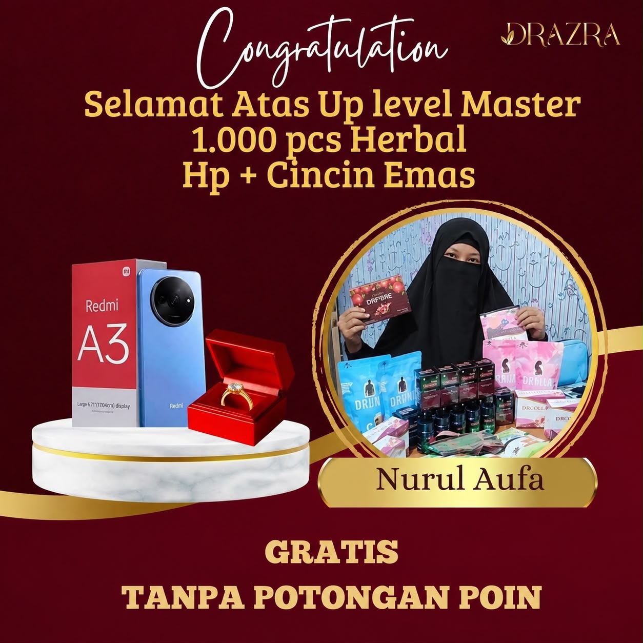 Pencapaian dan reward Nurul Aufa
