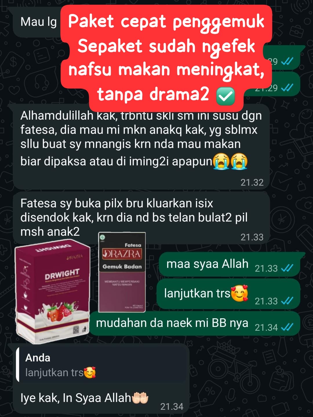 Testimoni pelanggan DRAZRA dari landing page Sahrini